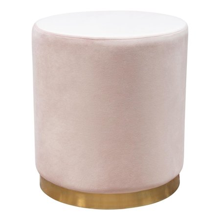 DIAMOND SOFA Sorbet Round Accent Ottoman with Gold Metal Band Accent Blush Pink Velvet SORBET2OTPN